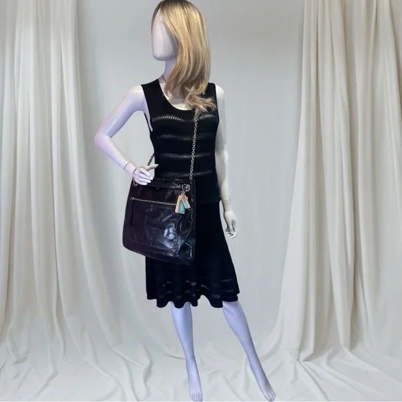 Coach Poppy EUC Slim Black Crackled Leather Convertible Bag - Picture 15 of 16